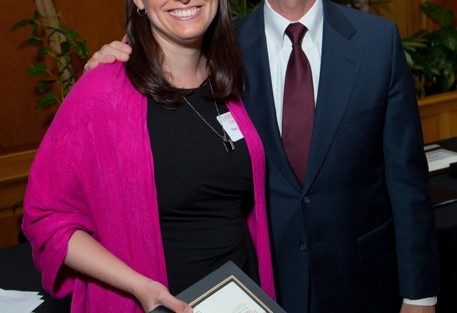 President Daniel Weiss with Mary Jo Lodge, assistant professor of English, who received the James P. Crawford Award