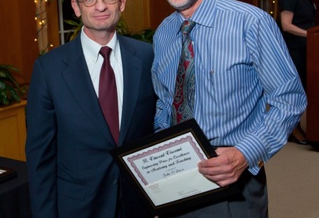 President Daniel Weiss, left, with John Greco, professor of electrical and computer engineering, who received The B. Vincent Viscomi Engineering Prize for Excellence in Mentoring and Teaching
