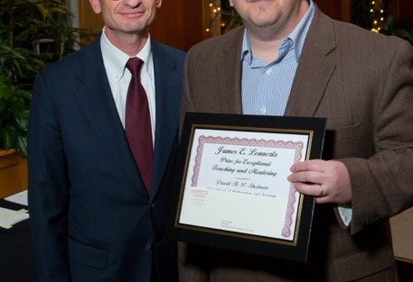 President Daniel Weiss, left, with David Shulman, professor and head of anthropology and sociology, who received the James E. Lennertz Prize for Exceptional Teaching and Mentoring