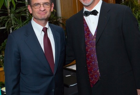 President Daniel Weiss, left, with William Bissell, associate professor of anthropology and sociology, who received the Marquis Distinguished Teaching Award