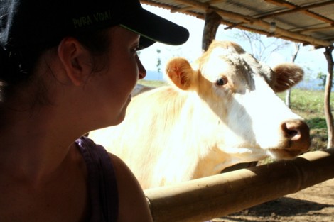 Costa Rica- Megan Rothenberger, assistant professor of biology, visits a local farm with the team. 