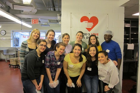 New York City- Students work at God's Love We Deliver, a non-sectarian organization that provides meals is to improve the health and well-being of people living with HIV/AIDS, cancer, and other serious illnesses.