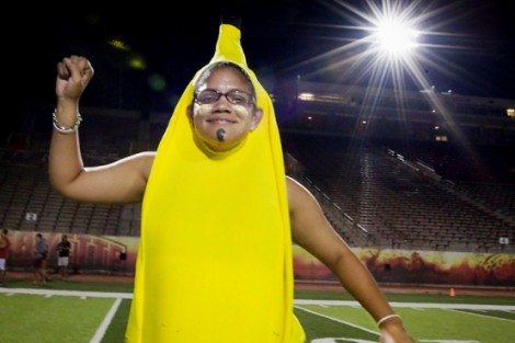 Orientation leader Jacqueline Carmona '13 dresses as a banana because her group was called the Bananas.