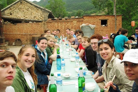  At the end of a six-mile Great Wall hike, the group walked to a small village about a mile away, where the students enjoyed a homemade Chinese dinner and slept in traditional Chinese Kang-style beds.