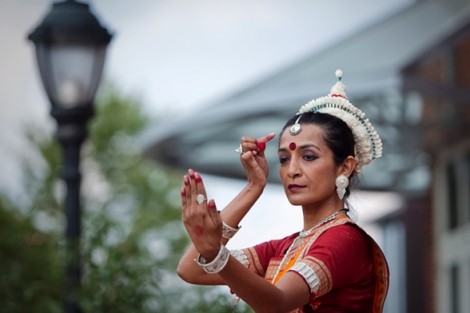 Nandini Sikand, assistant professor of film and media studies, performs a classical Indian dance.