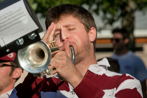 Scott Albert '13 performs on trumpet with the Lafayette Pep Band. 