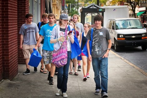 Students walk along Northampton Street on their way to more festivities. 