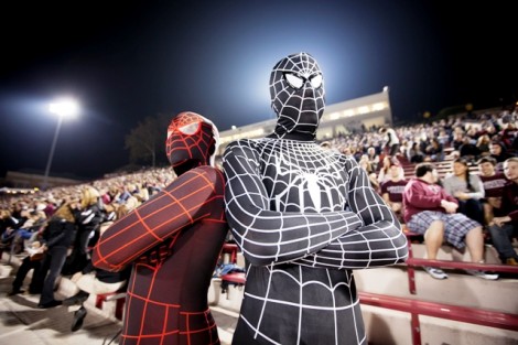 Two Lafayette 'spidermen' roamed the stadium.