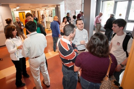During Family Weekend, parents and students met with members of the engineering faculty as part of the annual coffee break in Acopian Engineering Center.
