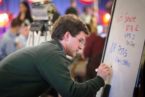 Political director Cameron Roche ’13 keeps track of the returns.