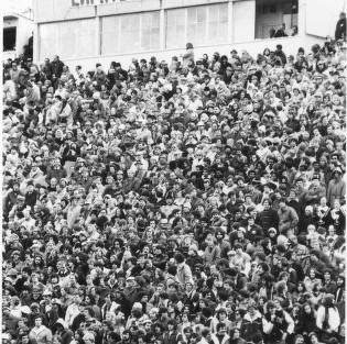 Fans pack the stadium in 1977.