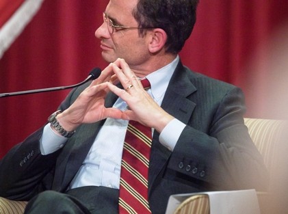 President Daniel H. Weiss listens to Amis' response.