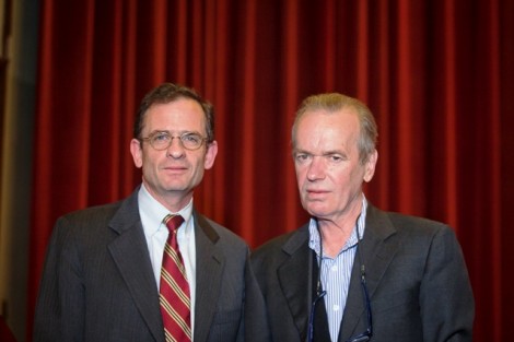 President Daniel H. Weiss, left, with Martin Amis