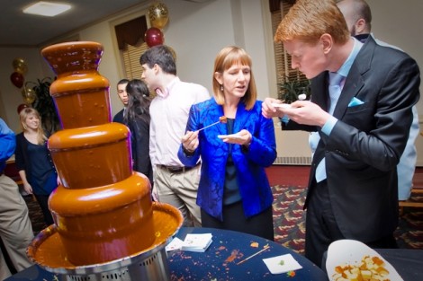 Lafayette President-Elect Alison Byerly and Student Government President Michael Prisco '14 enjoy the chocolate fountain.