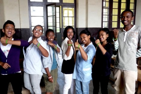 The oldest group of LIME students pose with their LIME bracelets. They will be hearing back from the American colleges they applied to soon.