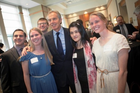 Tony Blair and students at the post-lecture reception