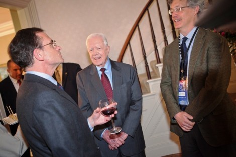 Lafayette President Daniel H. Weiss speaks with President Jimmy Carter and William Bissell, associate professor of anthropology and sociology.