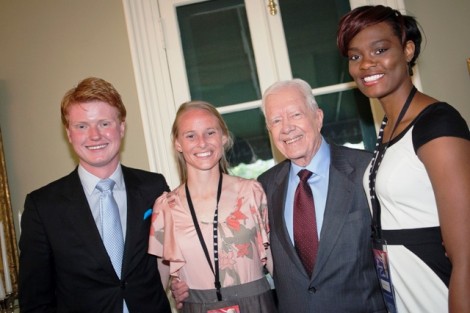 Student Government President Michael Prisco '14, l-r, Kelly Senters '13, President Jimmy Carter, and Samantha Jordan ’13
