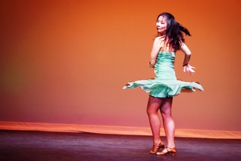 Dantong Zhu '16 performs a dance combining the Cha-cha with the Rumba.  
