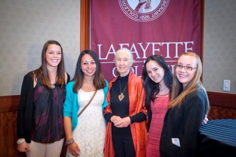 Jane Goodall meets with students.