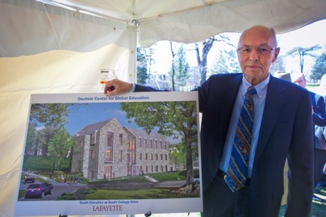 Walter Oechsle ’57 with an artist’s rendition of the Oechsle Center for Global Education