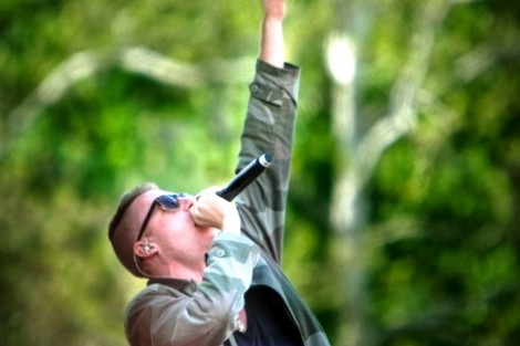 Macklemore performs at Fisher Field.