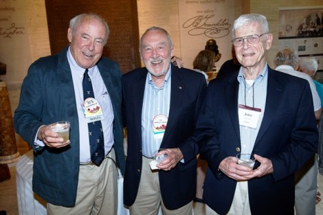 Bob Loughlin ‘53, Charlie Moore ’53, and John Neff ’52 enjoy a drink at the 50-Plus Club Reception in Kirby Hall of Civil Rights.