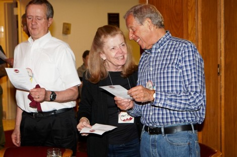 Tracy and Richard Flatow ’63 go over the menu during the Alumni Association dinner in Marquis Hall.