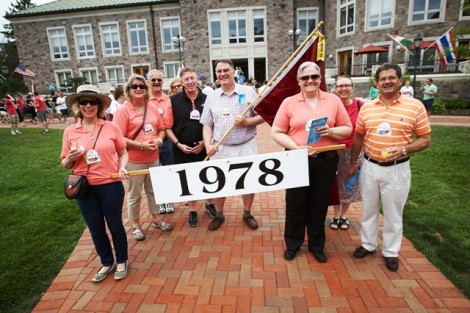 Members of the Class of 1978 take their place in the parade.