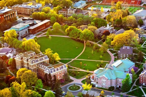 An aerial shot of Lafayette's newly renovated Quad