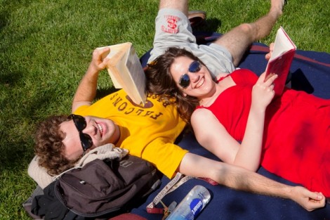 Ryan McCormick '15 and Nevena Popovic '14 catch up on their reading on the Quad.