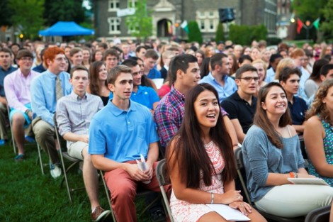 Students listen during Convocation.