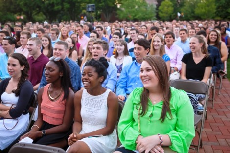 Students laugh during the 182nd Convocation ceremony.