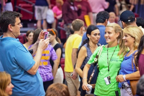 Following the welcome ceremony in Kirby Sports Center, the first-year students say goodbye to their parents before the official start of orientation. 
