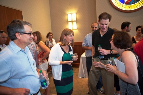 At the conclusion of move-in day, parents were invited to a reception in Pfenning Alumni Center where they were greeted by President Alison Byerly, center.  