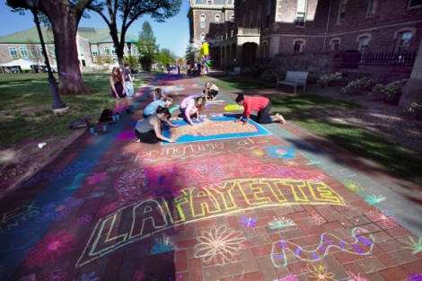 Students take part in a chalk art contest in front of Pardee Hall benefiting the Make-A-Wish Foundation.