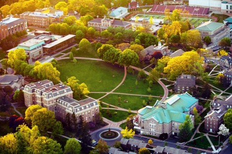 An aerial shot of the renovated Quad