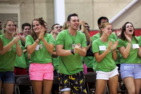 Orientation leaders provide a high level of energy throughout the ceremony.