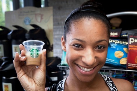 Ilani Paige '12 holds a fresh sample of Starbucks coffee in Skillman Cafe. Skillman started serving the brand last year.