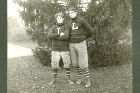 George B. Walbridge, Class of 1898, left, was captain of the 1896 team and right halfback, and Charles R. Rinehart, Class of 1898, was captain of the 1897 team and quarterback.
