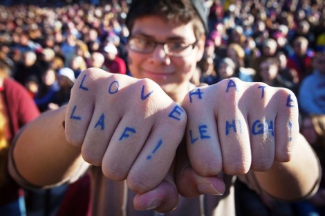 A student shows his Lafayette pride during the 2012 game.