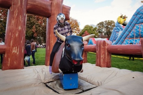 Becca LaRosa '15 takes the mechanical bull by the horns.