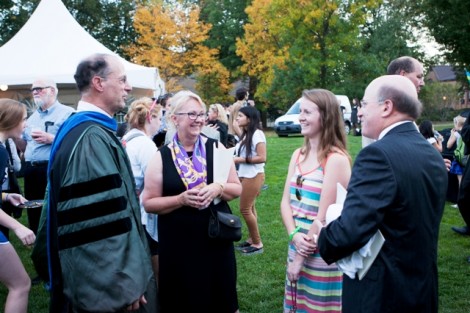 Students, alumni, and faculty enjoy themselves at the President’s Reception following the convocation ceremony on the Quad.