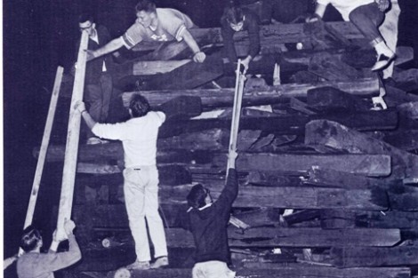 Students prepare the bonfire prior to the 1964 Lafayette-Lehigh game. 