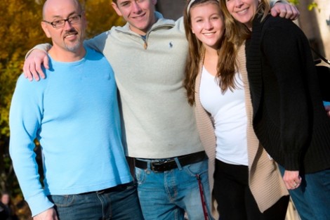 Steven Berube '17 hangs out with his dad, Van, sister, Megan, and mom, Lynette.