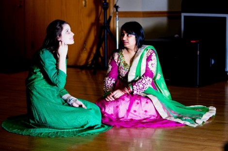 Lori Lombardo ’16 and Namrata Joshi ’16 perform a skit about Diwali.