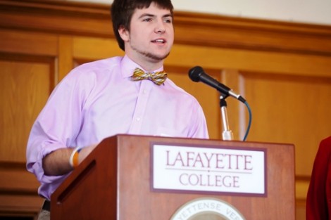 Stephen Bezer '15 responds to a question posed by Alma Scott-Buczak ’74 during her keynote lecture.