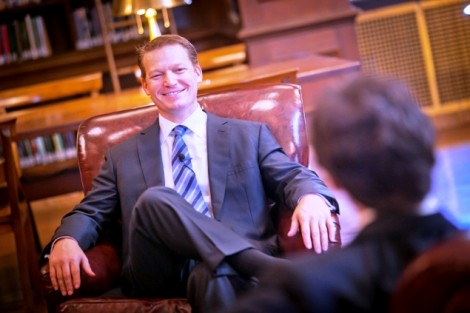 Kevin Mandia '92 answers questions about cybersecurity during his interview with Reed Shapiro '14.