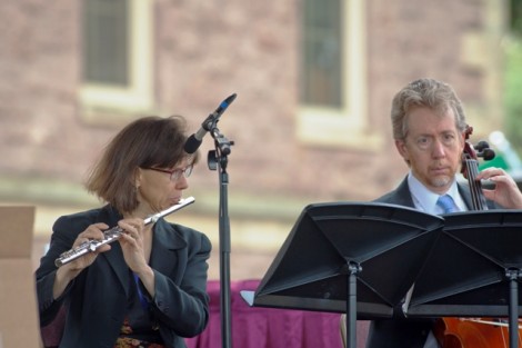 David Moulton, instructor of music, performs on cello, and Christine Moulton performs on flute.