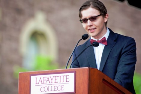 Peter Berexa ’14 presents his piece 'A Speech on Faith Never Delivered.'